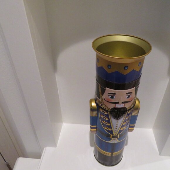 Christmas Blue Nutcracker Tin Can Silver Crane Co. Keepsake Gift Empty Container - Picture 11 of 13